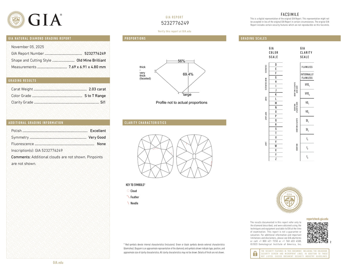 2.03ct | S-T/SI1 Cushion Shape Vintage Old Mine Cut Diamond (GIA) - Modern Rustic Diamond