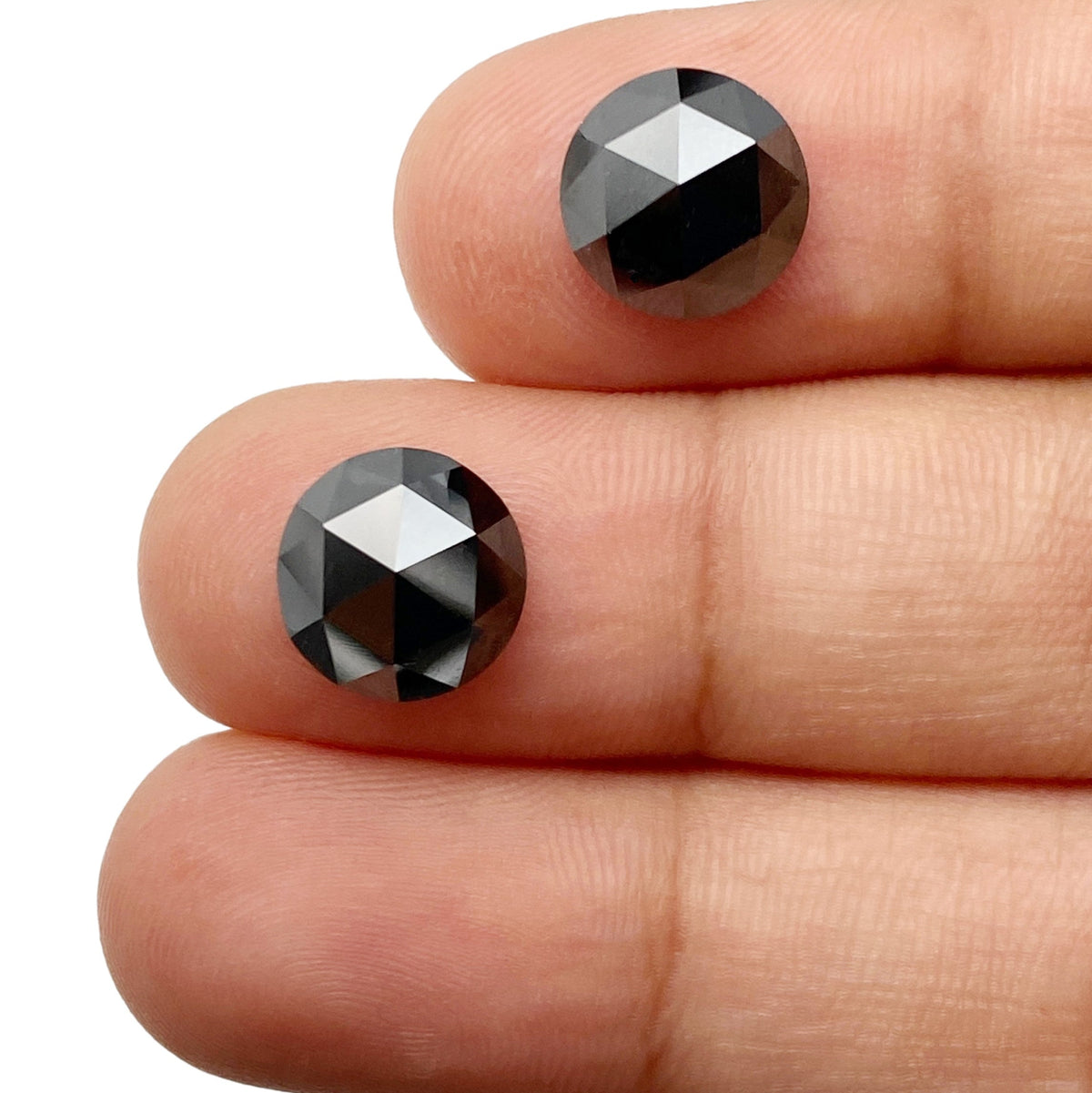 5.60cttw | Black Round Shape Rose Cut Diamond Matched Pair-Modern Rustic Diamond