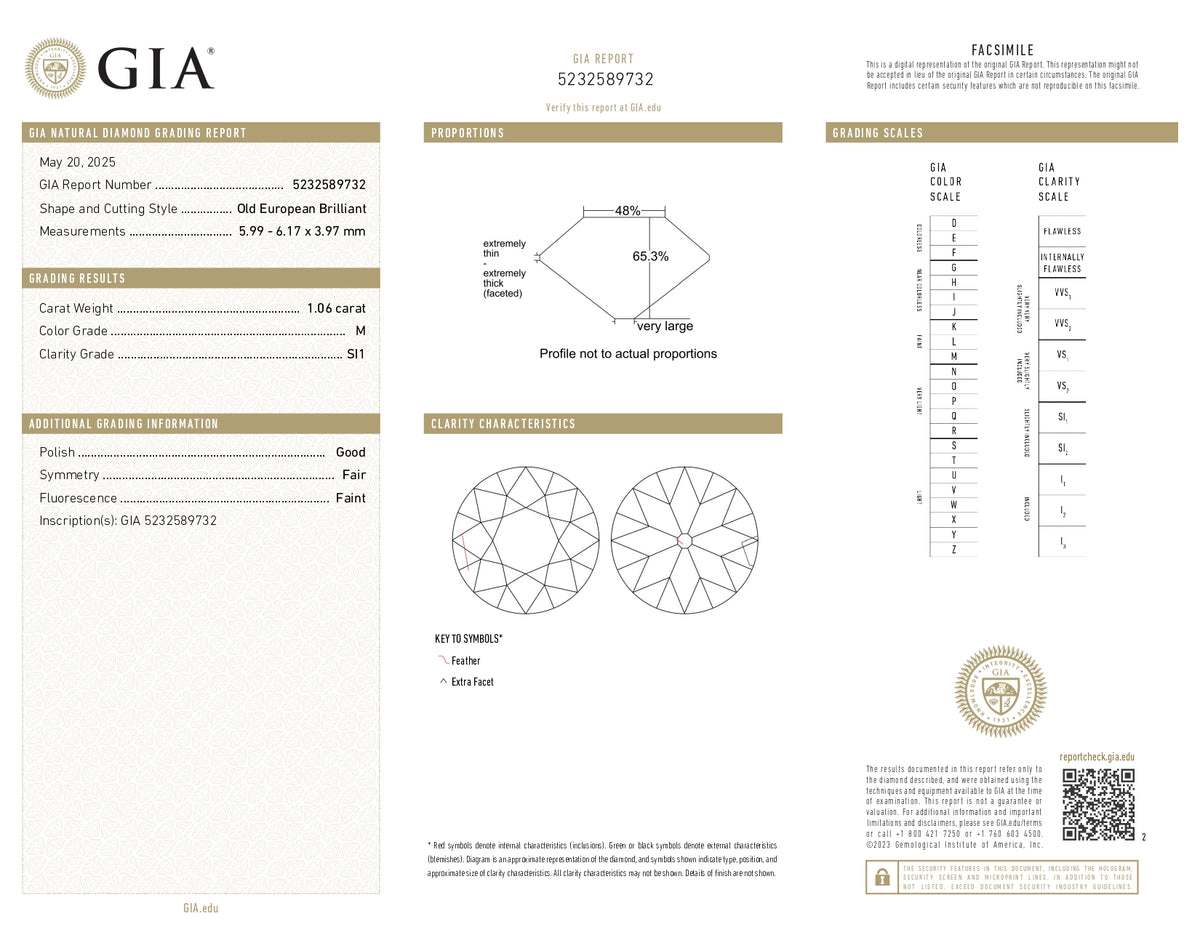 1.06ct | M/SI1 Round Shape Old European Cut Diamond (GIA) - Modern Rustic Diamond