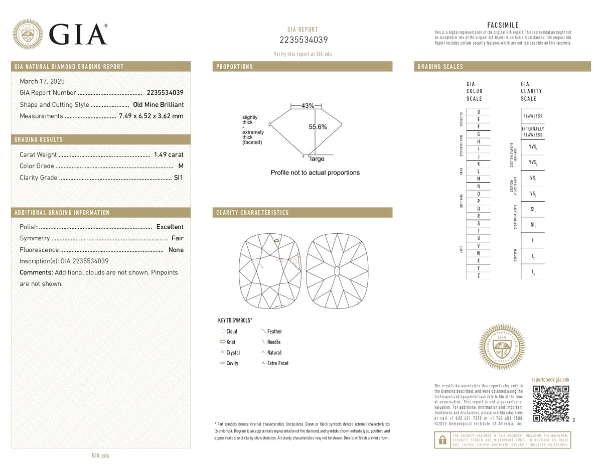 1.49ct | M/SI1 Cushion Shape Old Mine Cut Diamond (GIA) - Modern Rustic Diamond