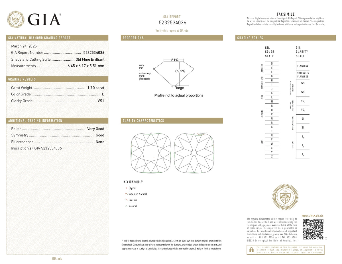 1.70ct | L/VS1 Cushion Shape Old Mine Cut Diamond (GIA) - Modern Rustic Diamond