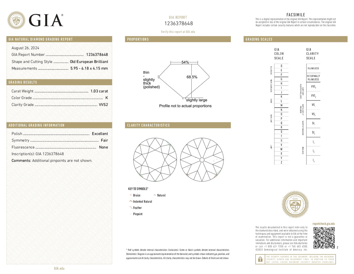 1.04ct | K/VVS2 Round Shape Old European Cut Diamond (GIA) - Modern Rustic Diamond