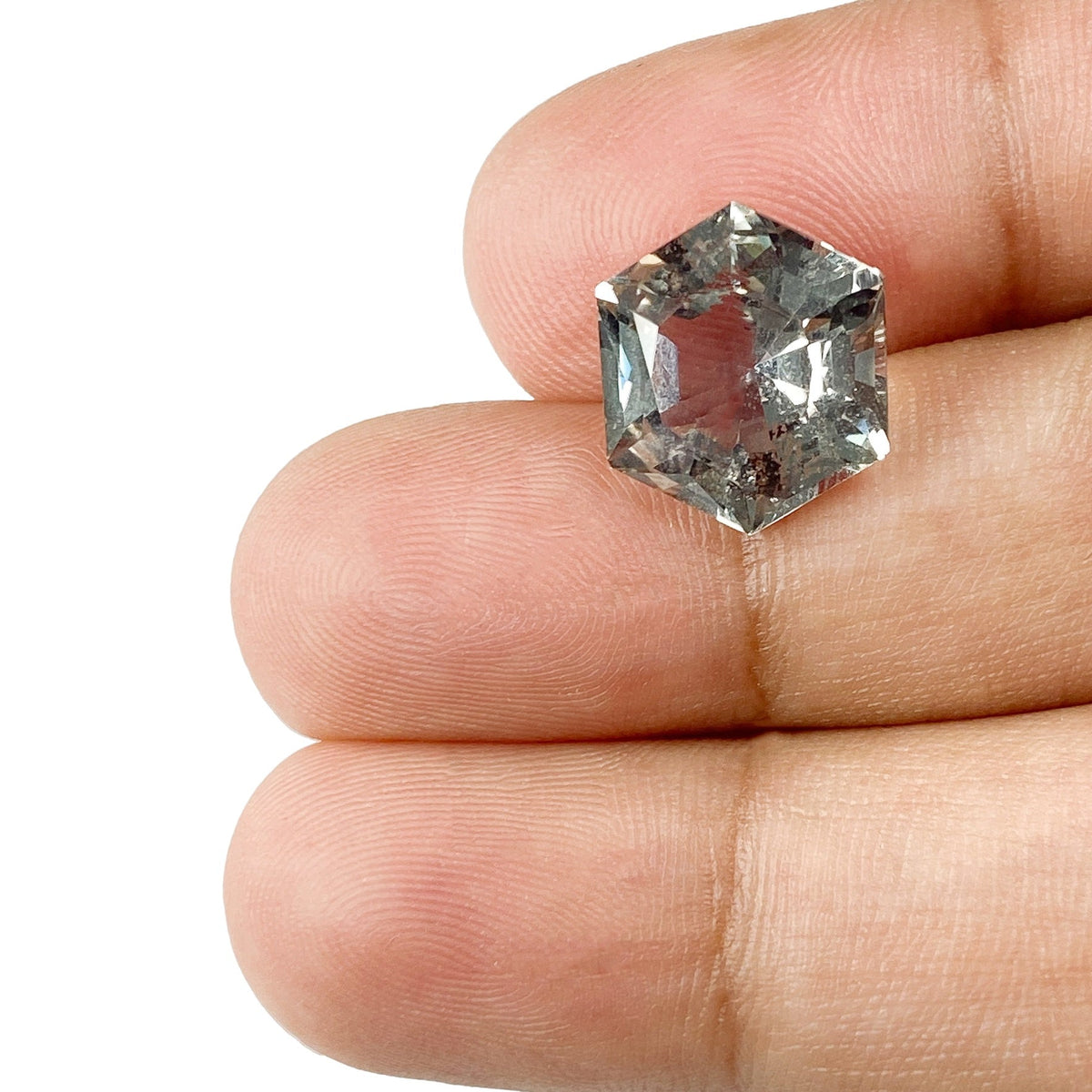 6.12ct | Brilliant Cut Hexagon Shape Gray Sapphire-Modern Rustic Diamond