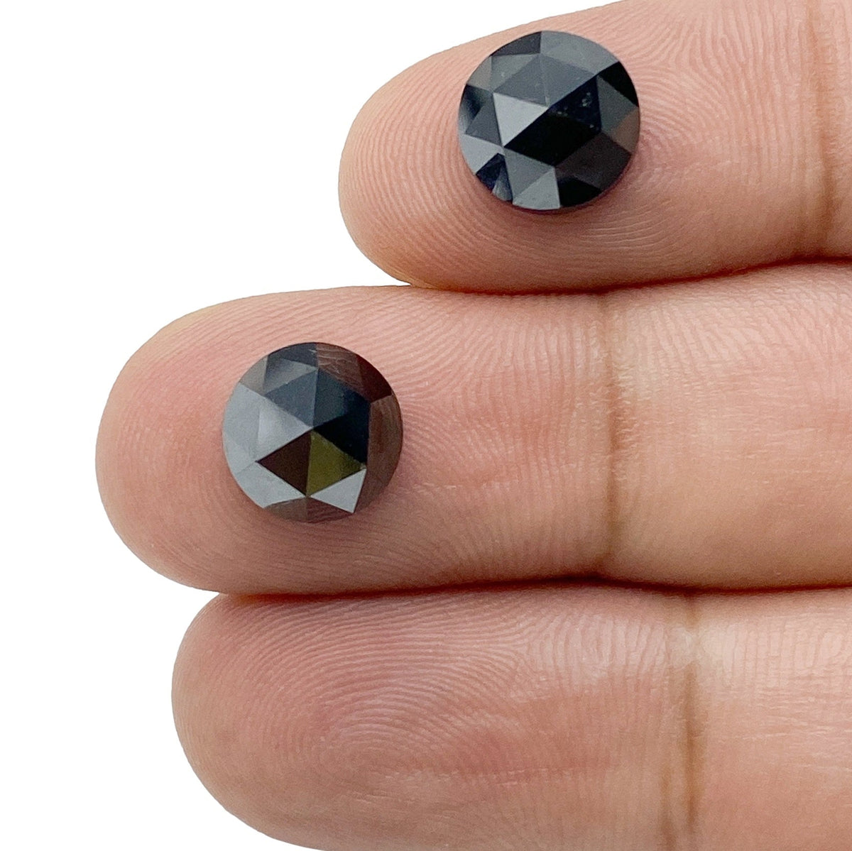6.59cttw | Black Round Shape Rose Cut Diamond Matched Pair-Modern Rustic Diamond