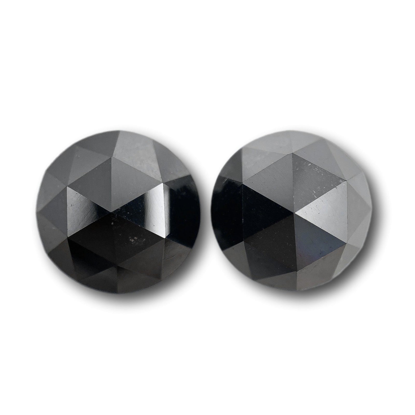 6.59cttw | Black Round Shape Rose Cut Diamond Matched Pair-Modern Rustic Diamond