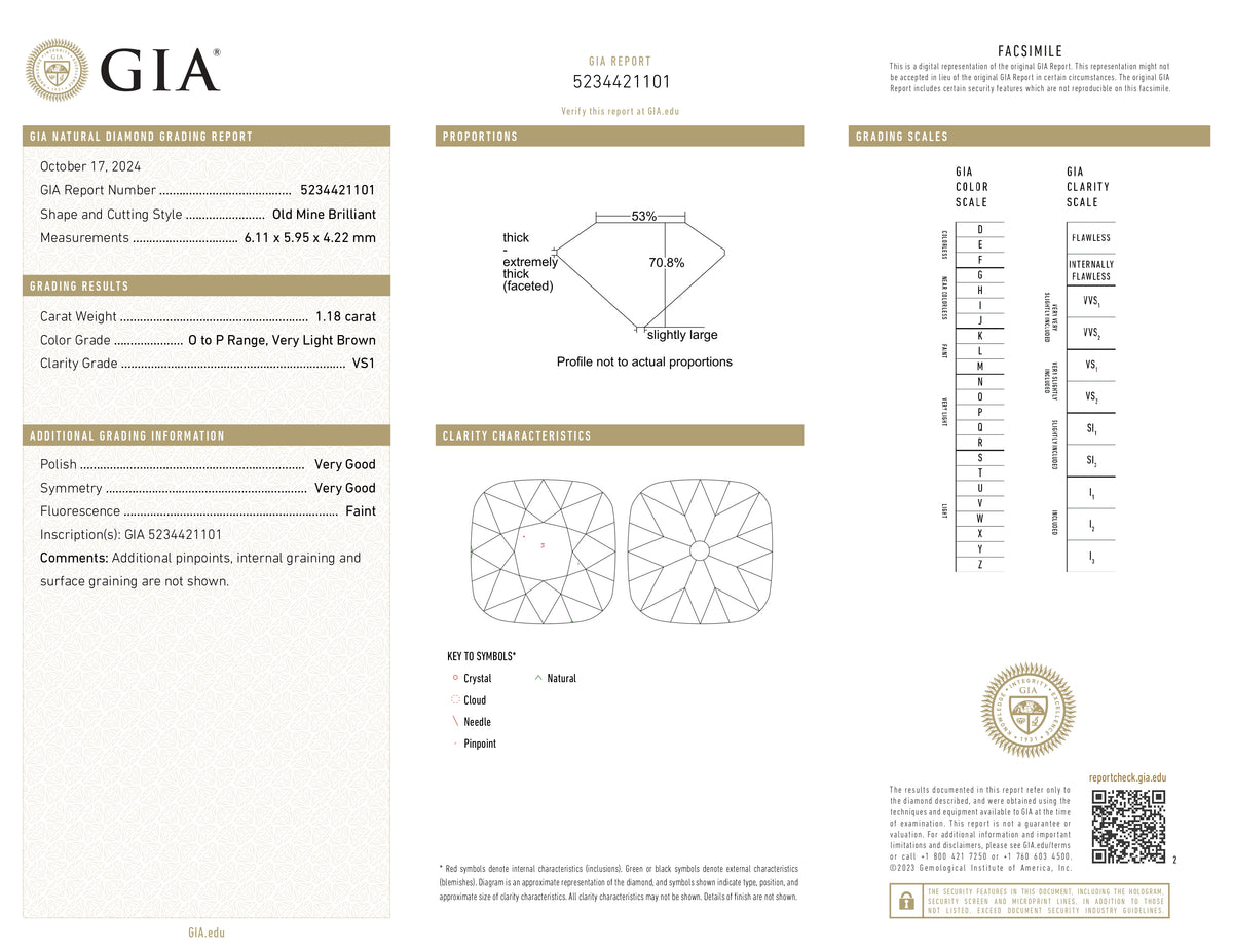 1.18ct | O-P/VS1 Cushion Shape Old Mine Cut Diamond (GIA) - Modern Rustic Diamond