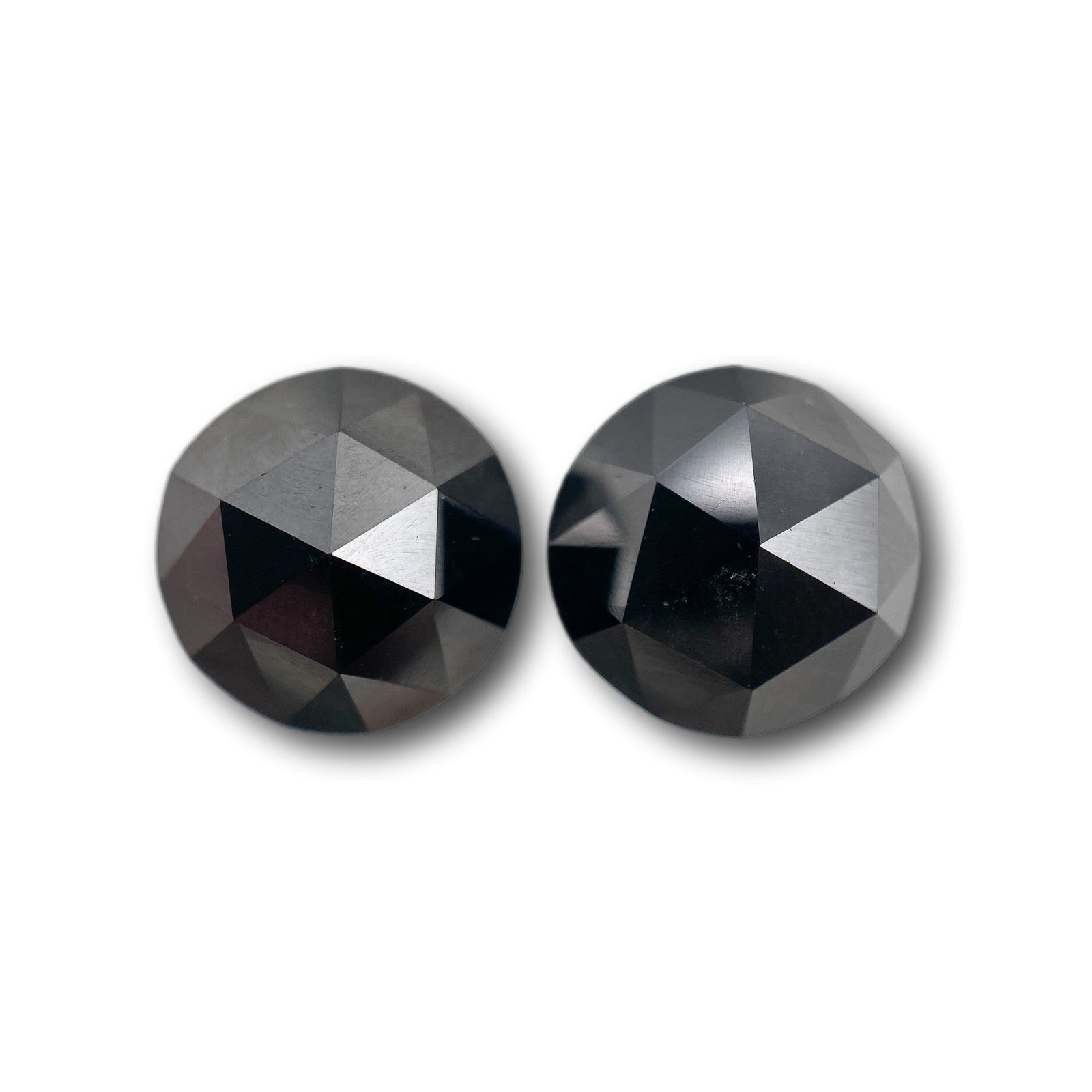 7.14cttw | Black Round Shape Rose Cut Diamond Matched Pair-Modern Rustic Diamond