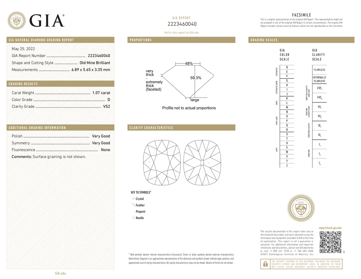 1.07ct | D/VS2 Cushion Shape Old Mine Cut Diamond (GIA) - Modern Rustic Diamond