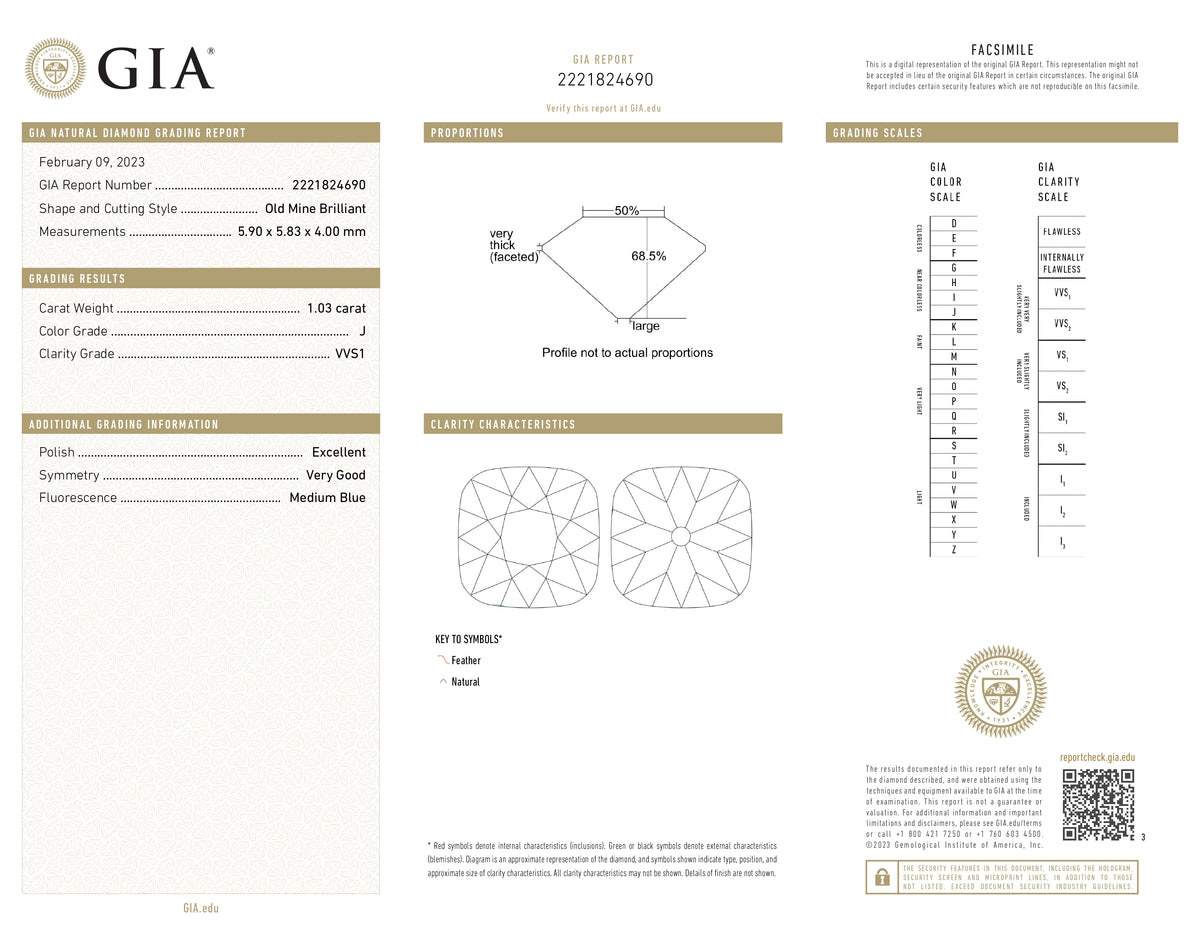 1.03ct | J/VVS1 Cushion Shape Old Mine Cut Diamond (GIA) - Modern Rustic Diamond