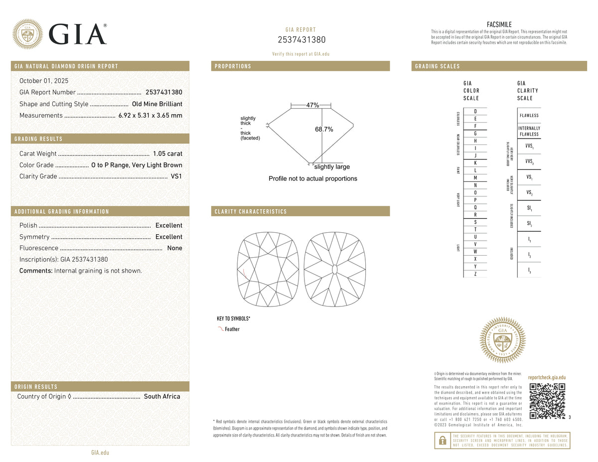 1.05ct | O-P/VS1 Cushion Shape Old Mine Cut Diamond (GIA) - Modern Rustic Diamond