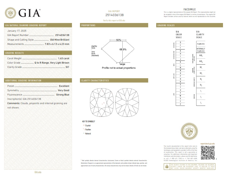 1.63ct | Q-R/SI1 Cushion Shape Old Mine Cut Diamond (GIA) - Modern Rustic Diamond