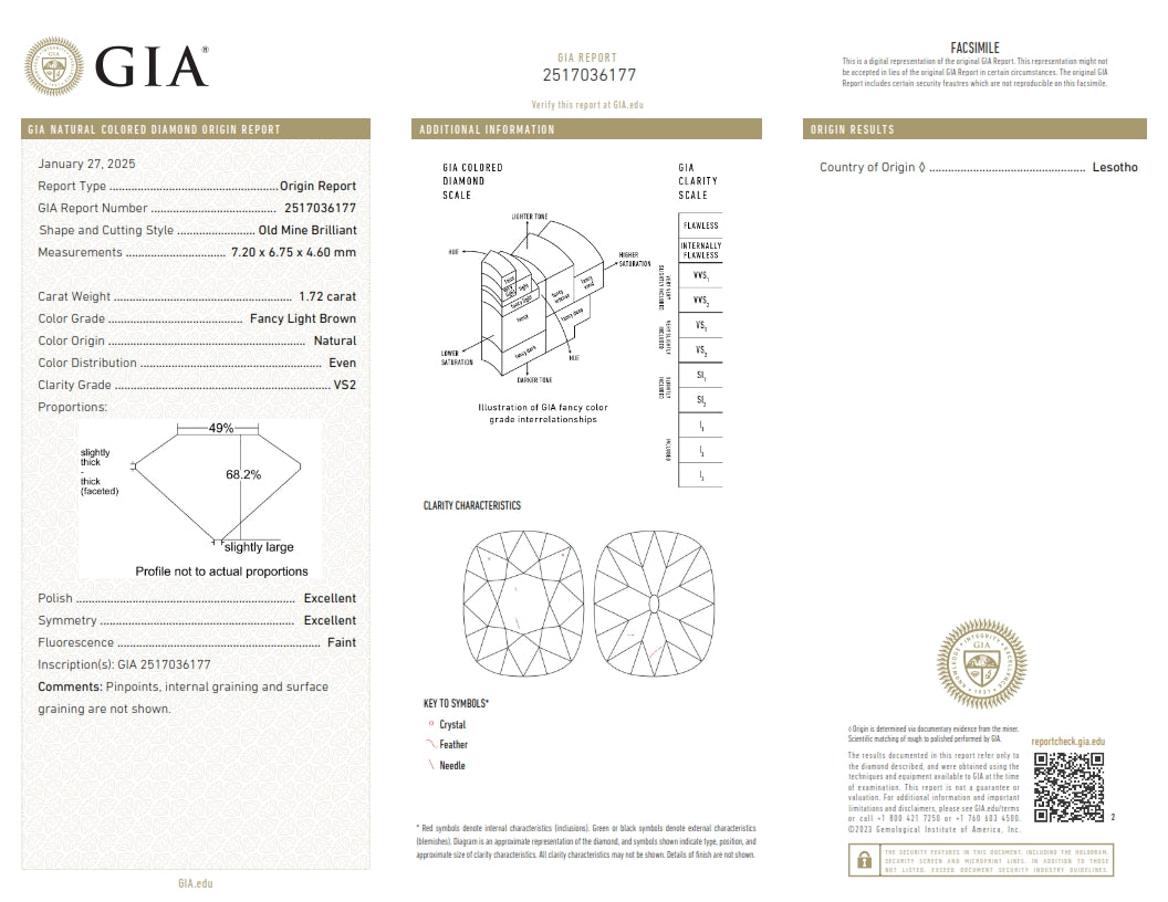 1.72ct | Fancy Light Brown VS2 Cushion Shape Old Mine Cut Diamond (GIA) - Modern Rustic Diamond