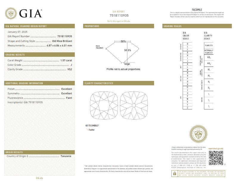 1.57ct | J/VS2 Cushion Shape Old Mine Cut Diamond (GIA) - Modern Rustic Diamond