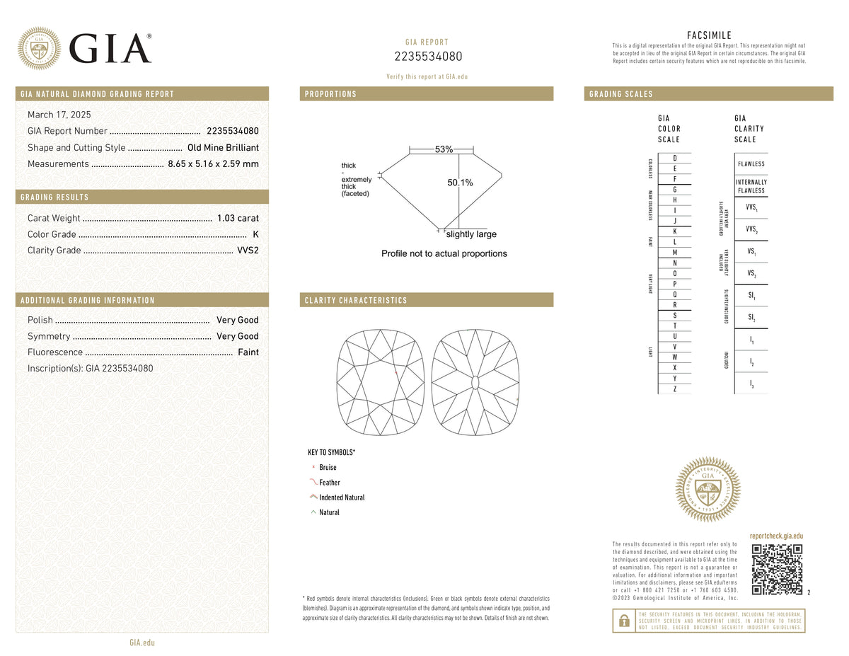 1.03ct | K/VVS2 Cushion Shape Old Mine Cut Diamond (GIA) - Modern Rustic Diamond