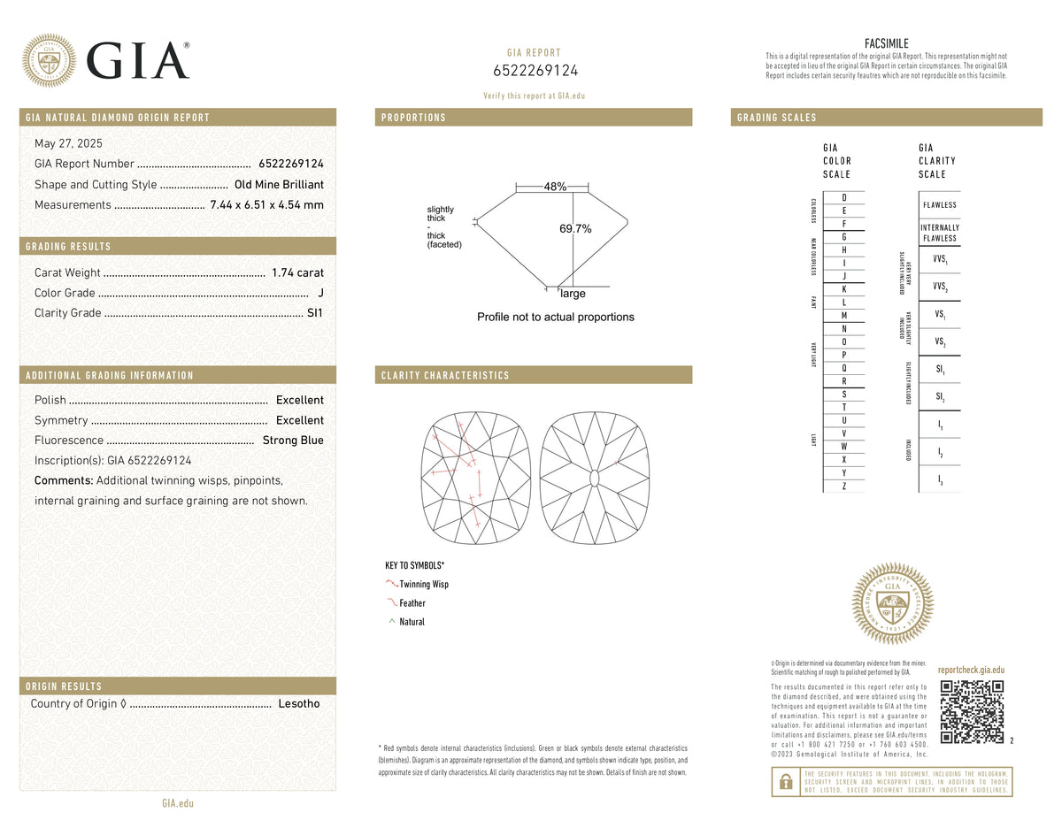 1.74ct | J/SI1 Cushion Shape Old Mine Cut Diamond (GIA) - Modern Rustic Diamond