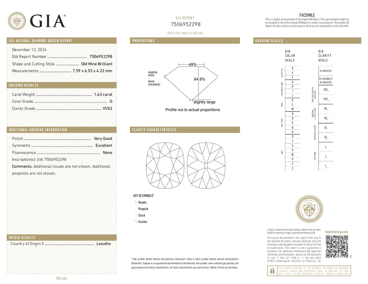 1.63ct | G/VVS2 Cushion Shape Old Mine Cut Diamond (GIA) - Modern Rustic Diamond