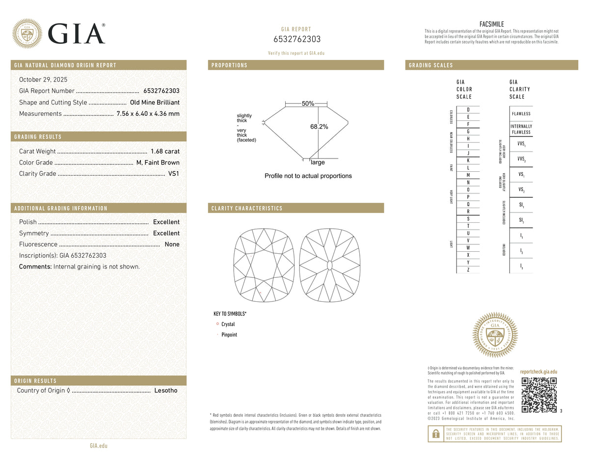 1.68ct | M/VS1 Cushion Shape Old Mine Cut Diamond (GIA) - Modern Rustic Diamond