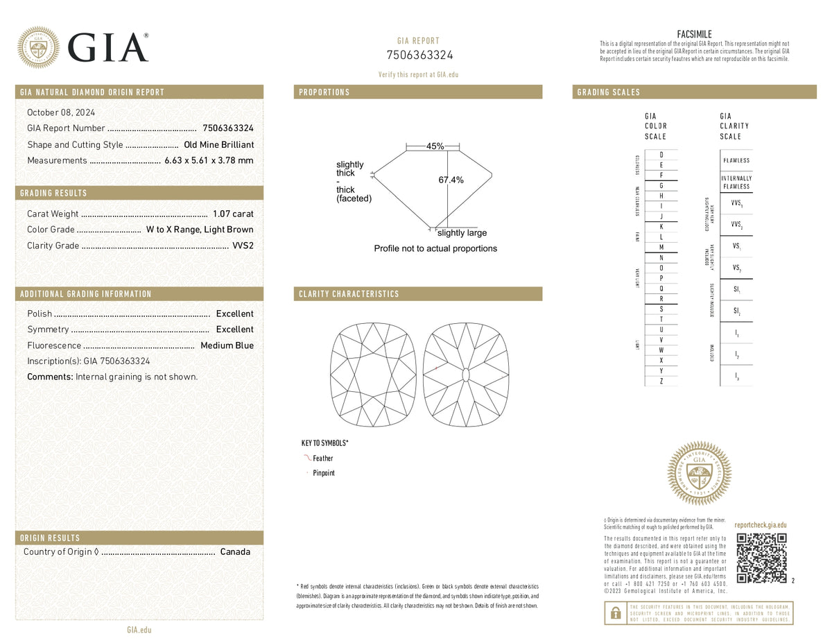 1.07ct | W-X/VVS2 Cushion Shape Old Mine Cut Diamond (GIA) - Modern Rustic Diamond