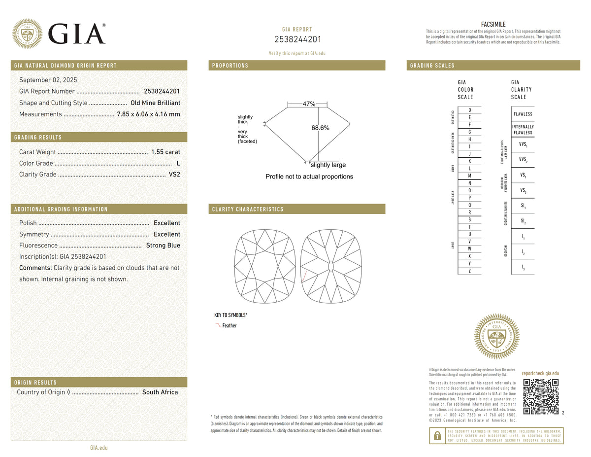 1.55ct | L/VS2 Cushion Shape Old Mine Cut Diamond (GIA) - Modern Rustic Diamond