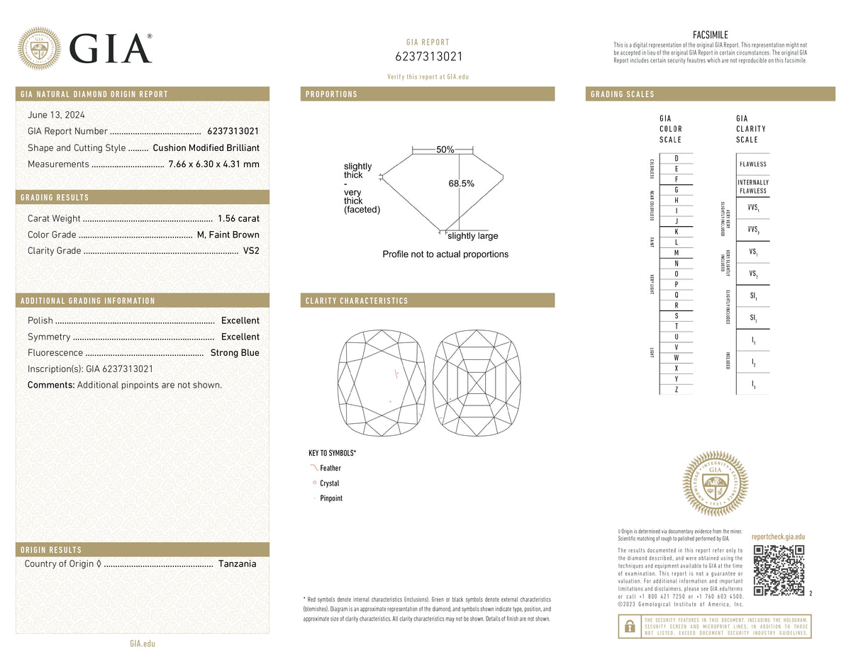 1.56ct | M, Faint Brown/VS2 Oval Shape Old Mine Cut Diamond (GIA) - Modern Rustic Diamond
