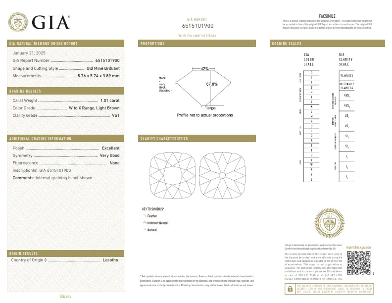 1.01ct | W-X/VS1 Cushion Shape Old Mine Cut Diamond (GIA) - Modern Rustic Diamond