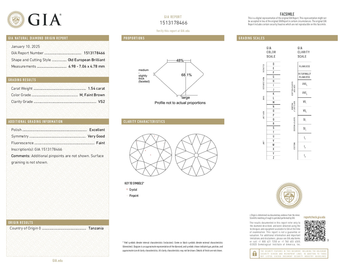 1.54ct | M/VS2 Round Shape Old European Cut Diamond (GIA) - Modern Rustic Diamond