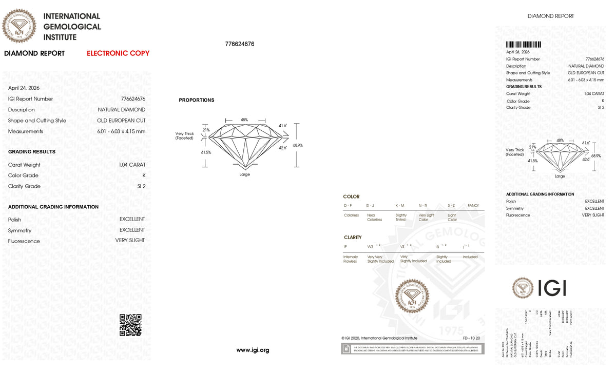 1.04ct | K/SI2 Round Shape Old European Cut Diamond (IGI) - Modern Rustic Diamond