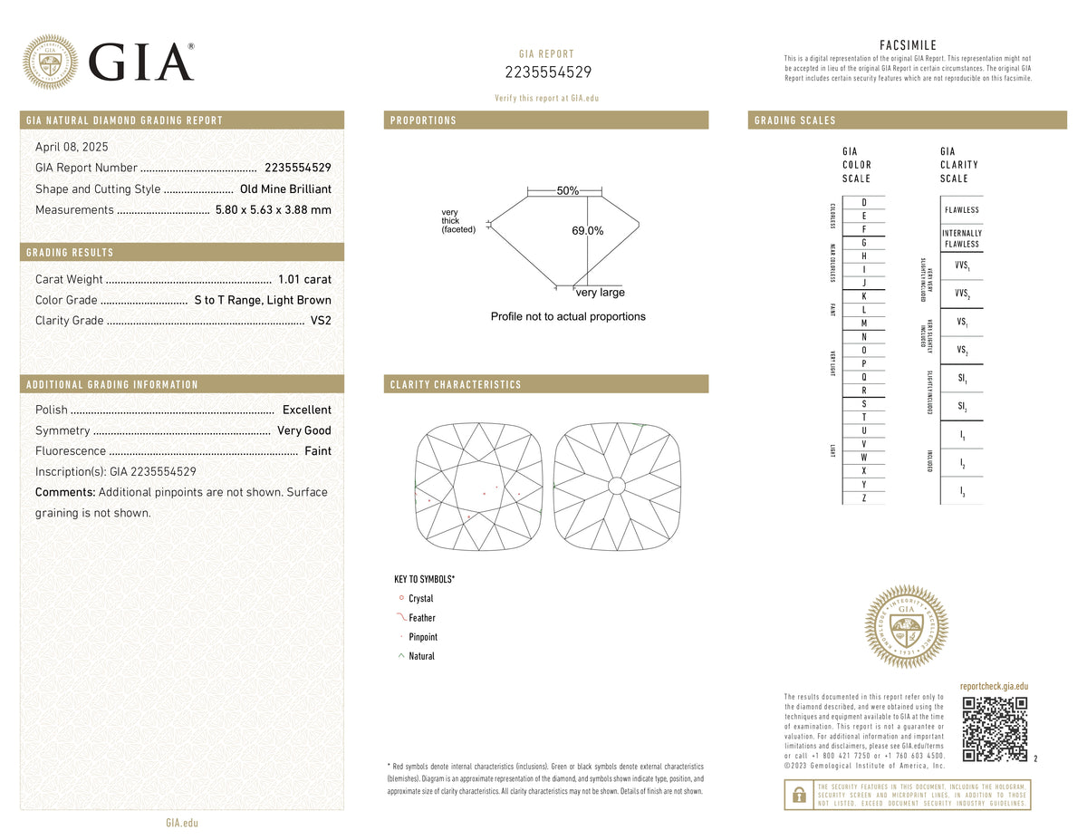 1.01ct | S-T/VS2 Cushion Shape Old Mine Cut Diamond (GIA) - Modern Rustic Diamond