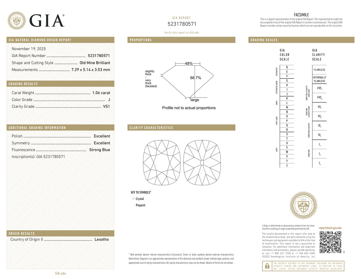 1.06ct | J/VS1 Cushion Shape Old Mine Cut Diamond (GIA) - Modern Rustic Diamond