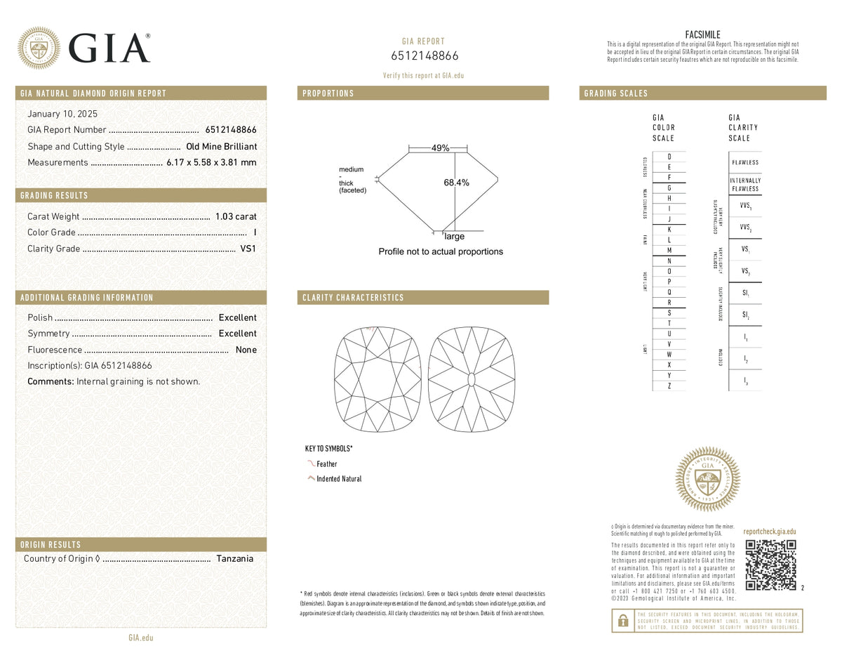 1.03ct | I/VS1 Cushion Shape Old Mine Cut Diamond (GIA) - Modern Rustic Diamond