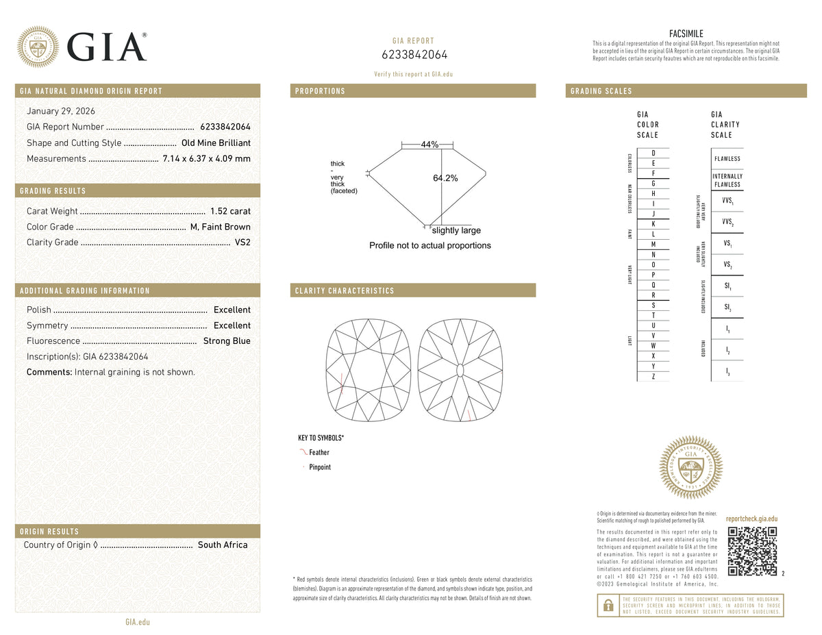 1.52ct | M/VS2 Cushion Shape Old Mine Cut Diamond (GIA) - Modern Rustic Diamond