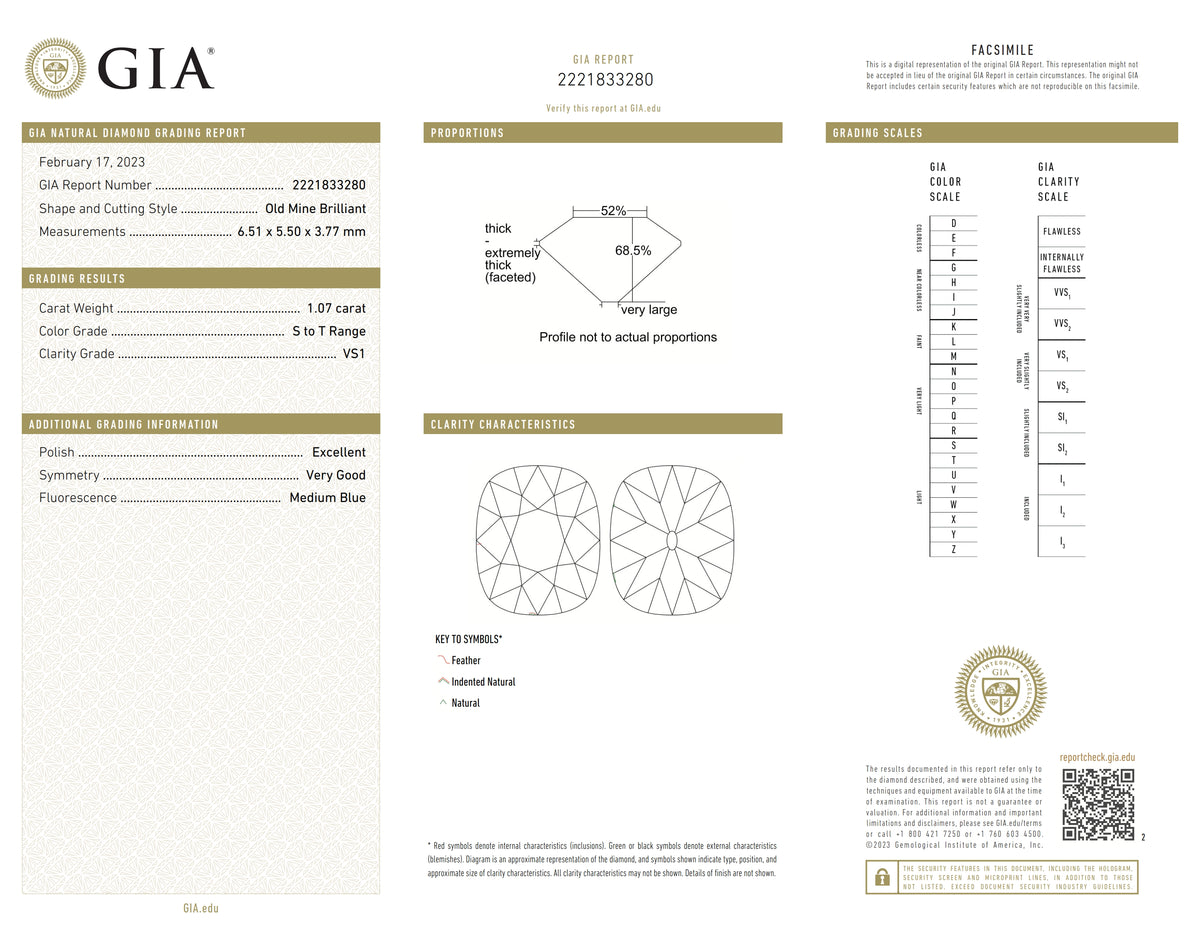 1.07ct | S-T/VS1 Cushion Shape Old Mine Cut Diamond (GIA) - Modern Rustic Diamond