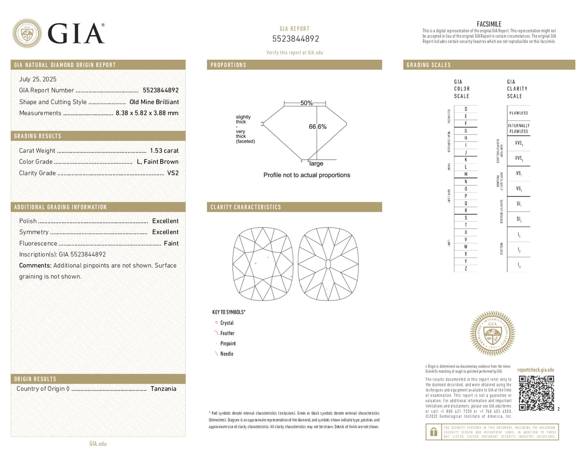 1.53ct | L/VS2 Cushion Shape Old Mine Cut Diamond (GIA) - Modern Rustic Diamond
