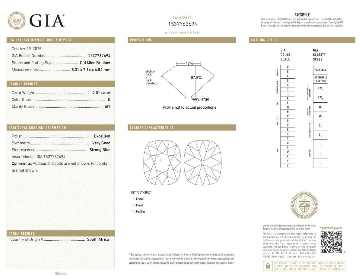 2.01ct | K/SI1 Cushion Shape Old Mine Cut Diamond (GIA) - Modern Rustic Diamond
