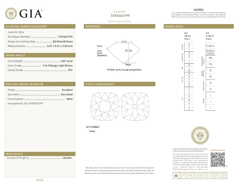 0.87ct | Y-Z/VS1 Cushion Shape Old Mine Cut Diamond (GIA) - Modern Rustic Diamond
