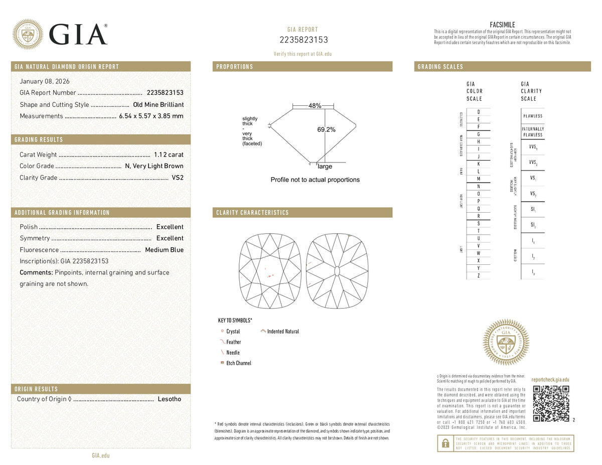 1.12ct | N/VS2 Cushion Shape Old Mine Cut Diamond (GIA) - Modern Rustic Diamond