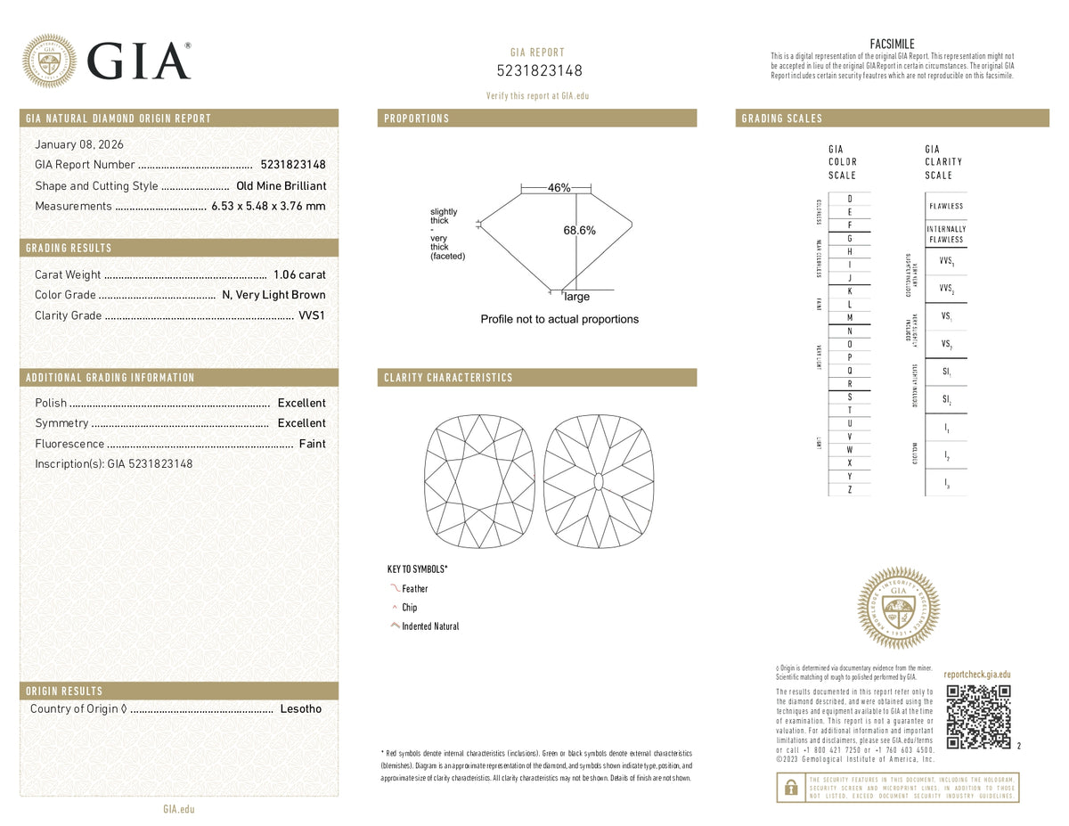 1.06ct | N/VVS1 Cushion Shape Old Mine Cut Diamond (GIA) - Modern Rustic Diamond