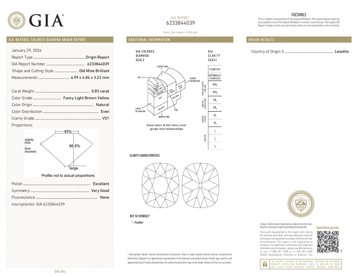 0.83ct | Fancy Light Brownish Yellow VS1 Cushion Shape Old Mine Cut Diamond (GIA) - Modern Rustic Diamond