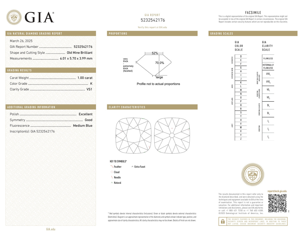 1.00ct | K/VS1 Cushion Shape Old Mine Cut Diamond (GIA) - Modern Rustic Diamond