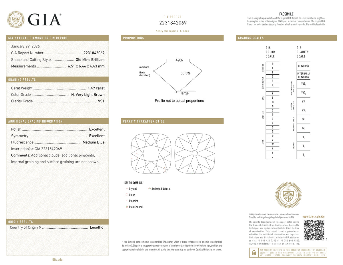 1.49ct | N/VS1 Cushion Shape Old Mine Cut Diamond (GIA) - Modern Rustic Diamond