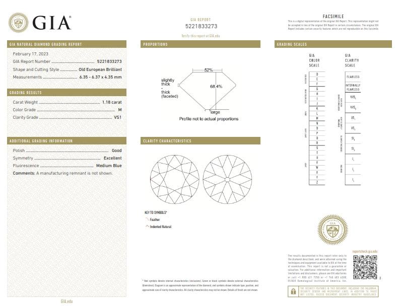 1.18ct | M/VS1 Round Shape Old European Cut Diamond (GIA) - Modern Rustic Diamond