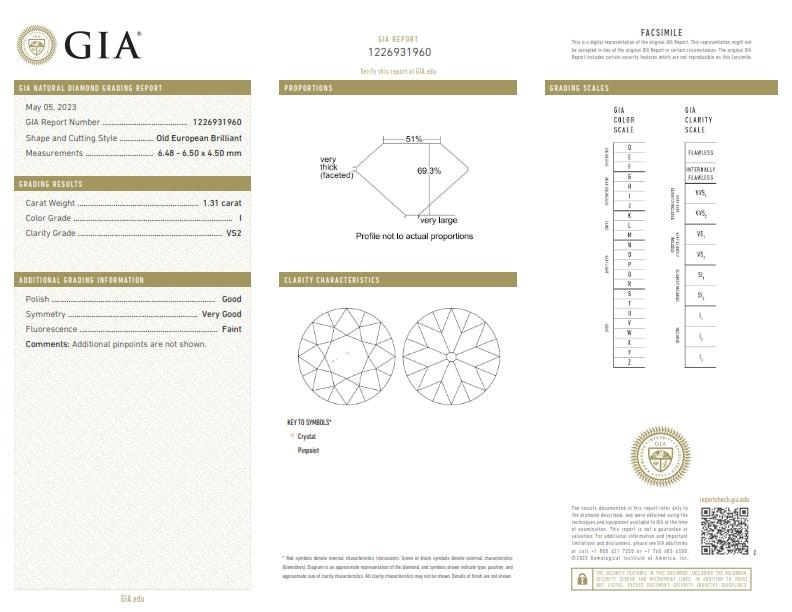 1.31ct | I/VS2 Round Shape Old European Cut Diamond (GIA) - Modern Rustic Diamond