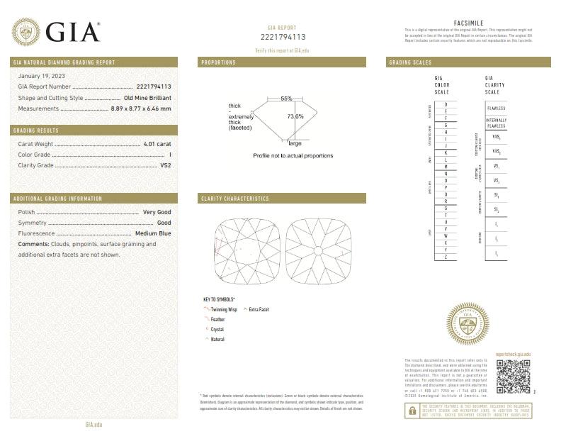 4.01ct | I/VS2 Cushion Shape Old Mine Cut Diamond (GIA) - Modern Rustic Diamond