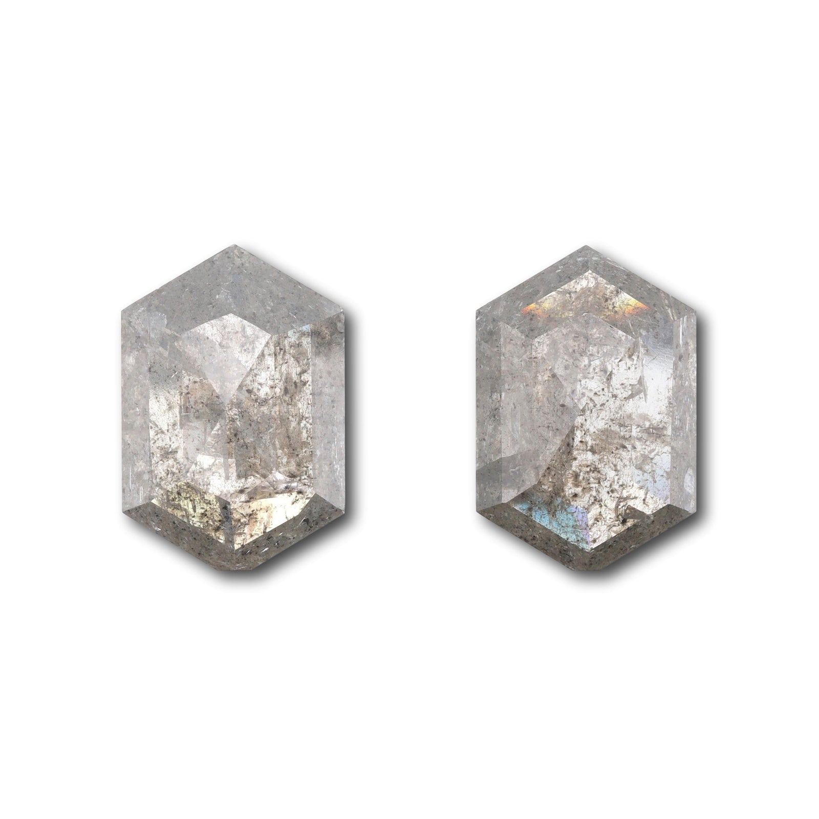 11.59cttw | Salt & Pepper Hexagon Shape Rose Cut Diamond Matched Pair - Modern Rustic Diamond