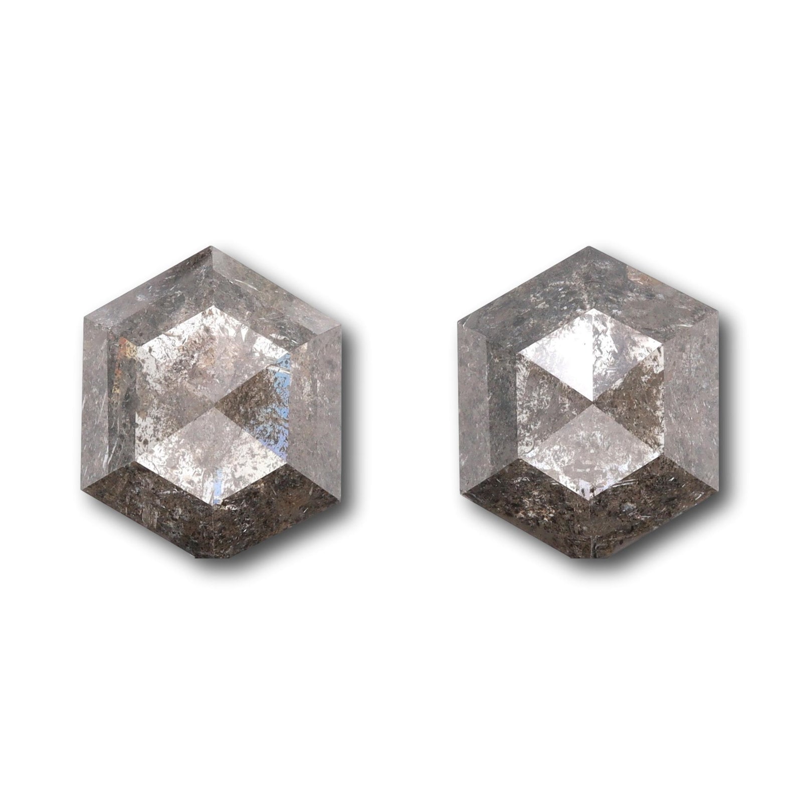 7.05cttw | Salt & Pepper Hexagon Shape Rose Cut Diamond Matched Pair - Modern Rustic Diamond