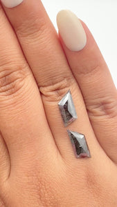 2.99cttw | Rustic  Rhomboid Shape Rose Cut Diamond Matched Pair - Modern Rustic Diamond