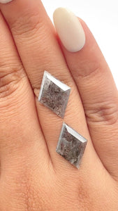 6.58cttw | Rustic Lozenge Shape Rose Cut Diamond Matched Pair - Modern Rustic Diamond