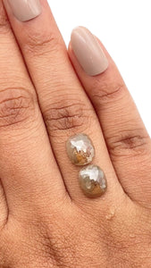 4.40cttw | Salt & Pepper Cushion Shape Rose Cut Diamond Matched Pair - Modern Rustic Diamond
