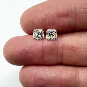 2.01cttw | M VS2-VVS2 Cushion Shape Old Mine Cut Diamond Matched Pair (GIA) - Modern Rustic Diamond