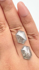 11.59cttw | Rustic Hexagon Shape Rose Cut Diamond Matched Pair - Modern Rustic Diamond